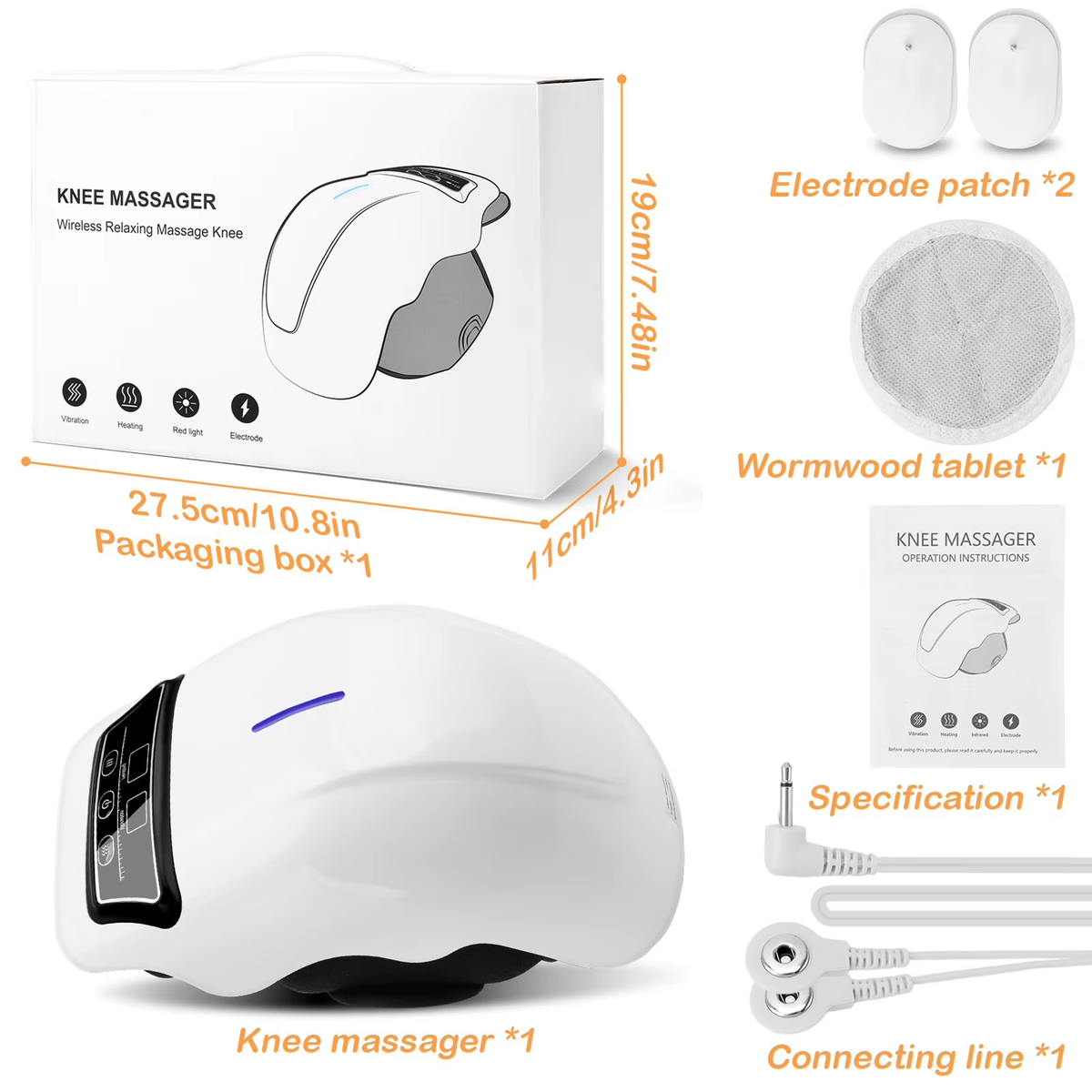 Knee Massage Device Electric Knee Massager Adjustable Temperature Vibration Cordless Knee Massager with LED Screen White