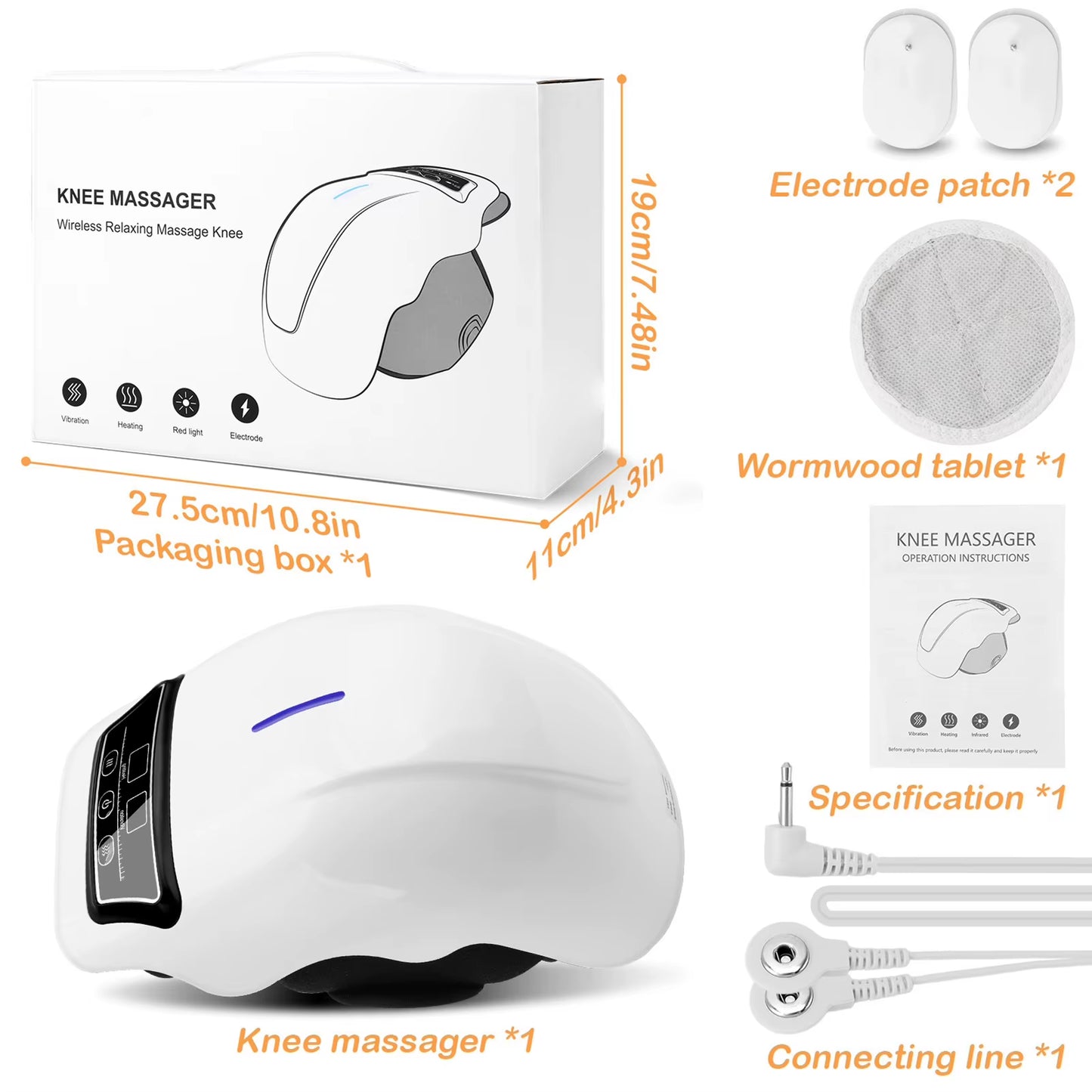 Knee Massage Device Electric Knee Massager Adjustable Temperature Vibration Cordless Knee Massager with LED Screen White