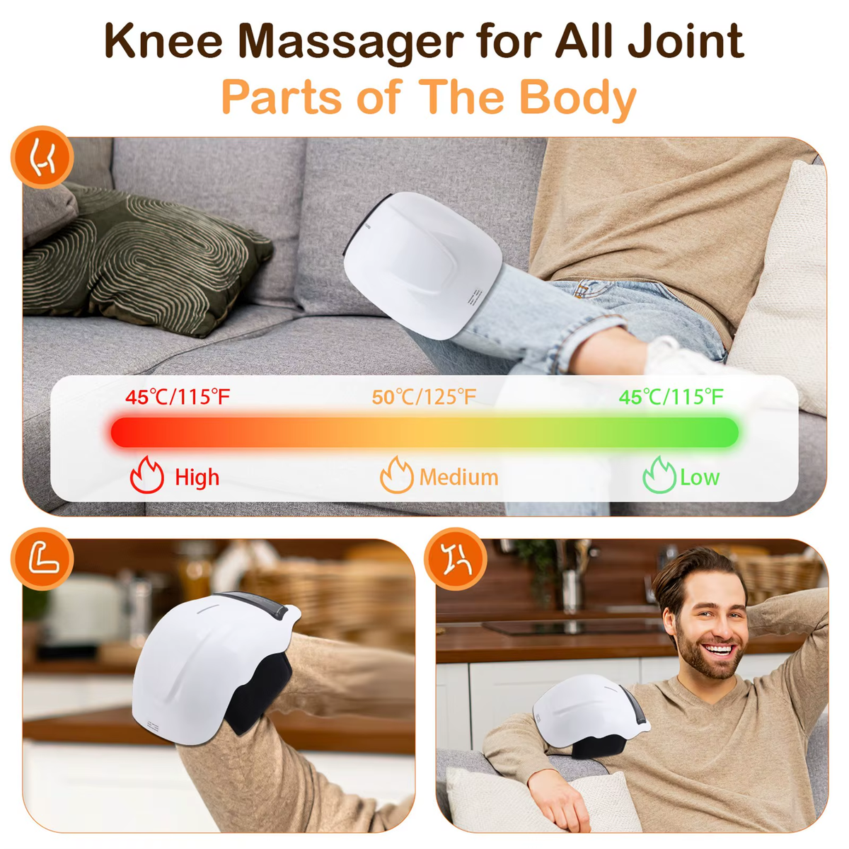 Knee Massage Device Electric Knee Massager Adjustable Temperature Vibration Cordless Knee Massager with LED Screen White