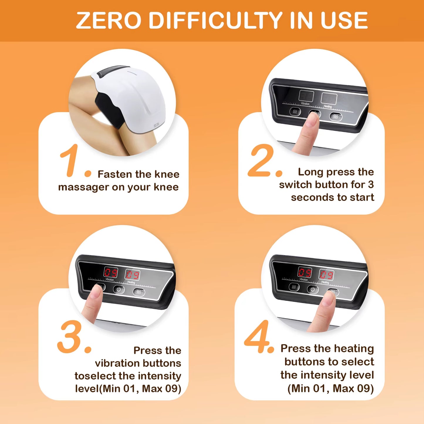 Knee Massage Device Electric Knee Massager Adjustable Temperature Vibration Cordless Knee Massager with LED Screen White