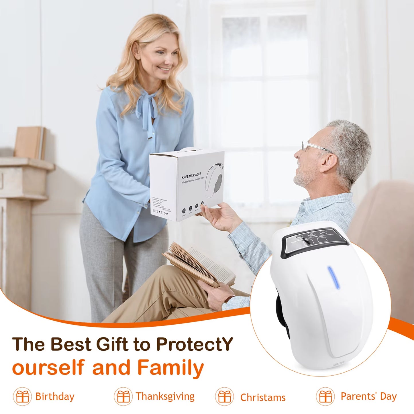 Knee Massage Device Electric Knee Massager Adjustable Temperature Vibration Cordless Knee Massager with LED Screen White